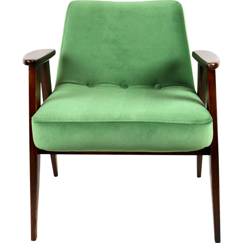 Mid century green velvet 366 armchair by Józef Chierowski, 1970s