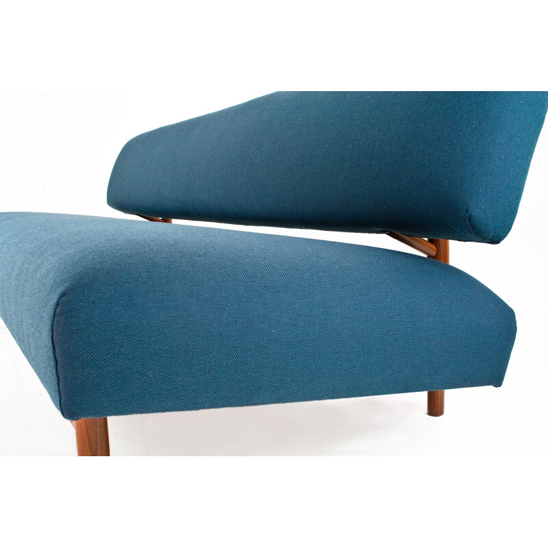 Dutch sofa in teak and turquoise fabric, Rob PARRY - 1960s
