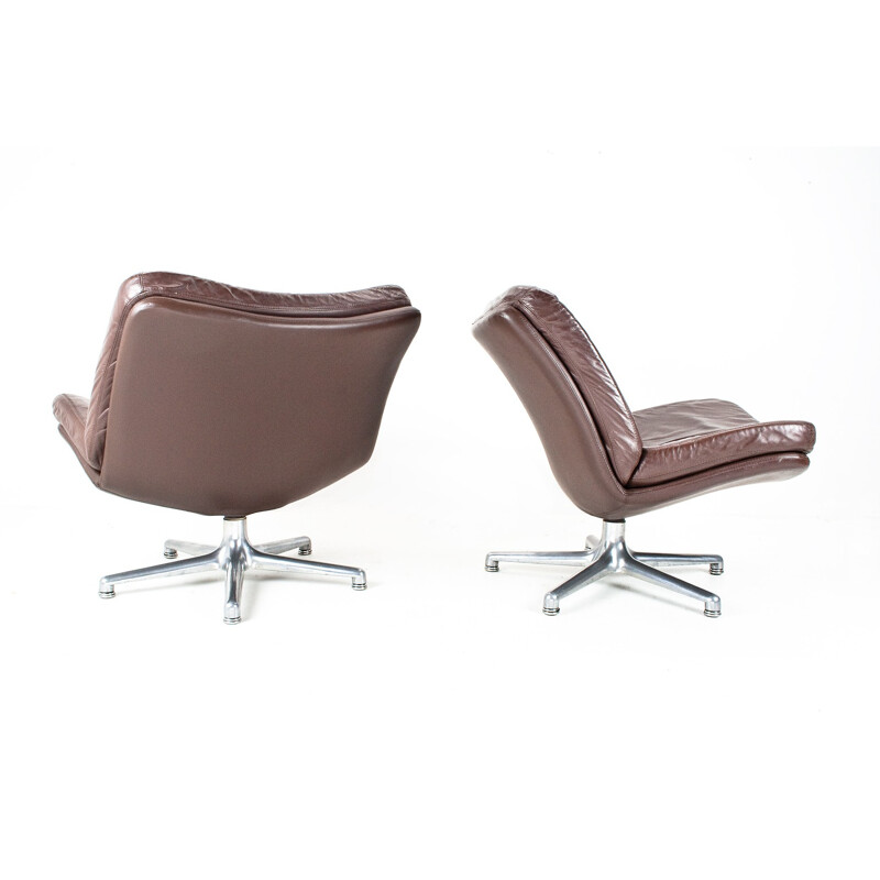  Pair of Artifort armchairs in brown leather, Geoffrey HARCOURT - 1960s