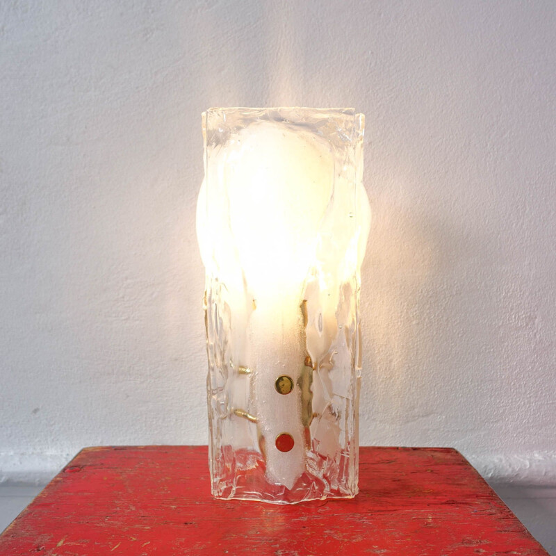 Lampe de table vintage en verre fondu à trois pétales et fleur de glace par J. T. Kalmar, Autriche 1960