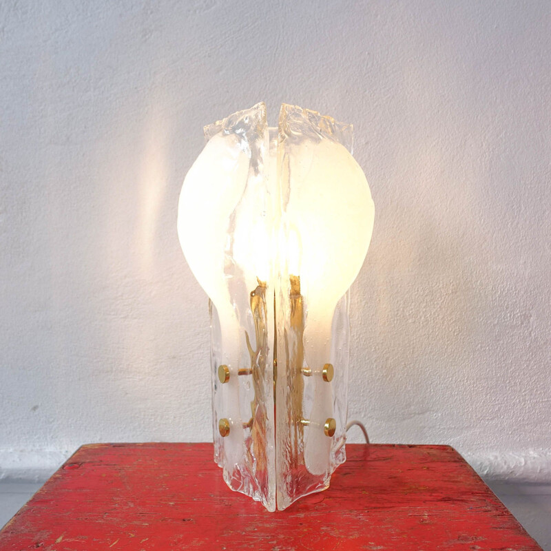 Vintage three-petal icicle flower melting glass table lamp by J. T. Kalmar, Austria 1960s
