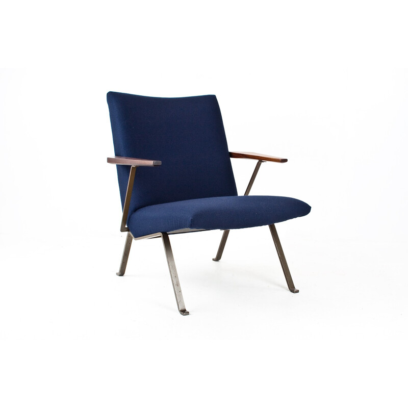 Dutch Gelderland armchair in blue fabric and teak, Koene OBERMAN - 1950s