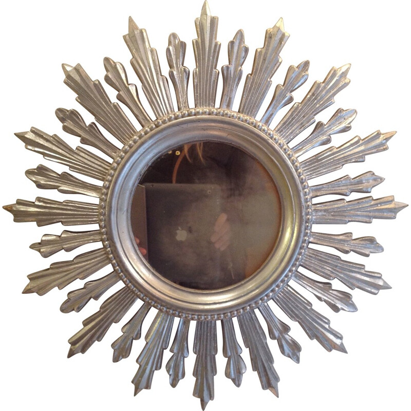 Miroir soleil en résine argentée - 1950