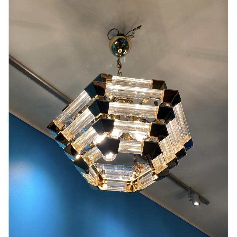 Vintage brass and glass chandelier by Paolo Venini