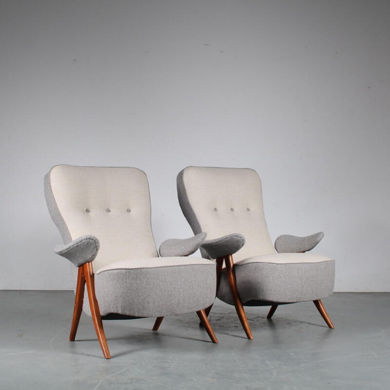 Pair of vintage armchairs by Theo Ruth for Artifort, Netherlands 1950