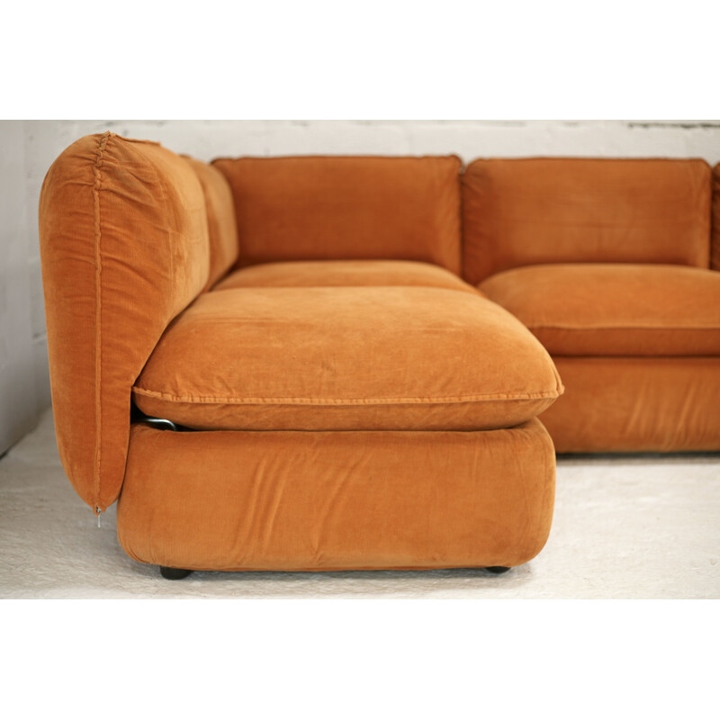 Vintage modular sofa in orange velvet, France 1970