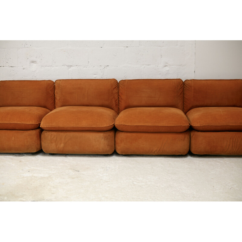 Vintage modular sofa in orange velvet, France 1970