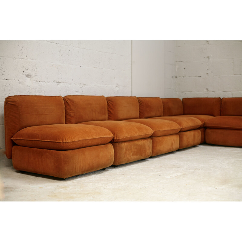 Vintage modular sofa in orange velvet, France 1970