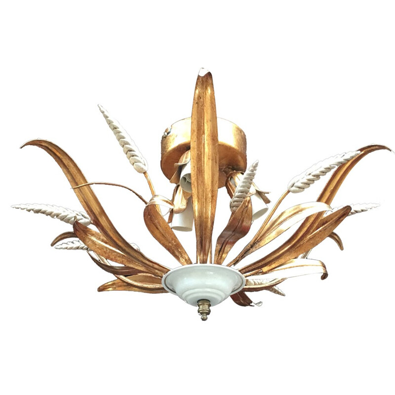 Italian Epis de Blé chandelier in wrought iron - 1960s