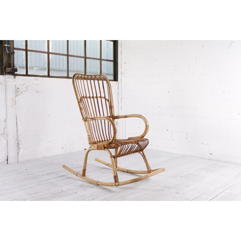 Vintage bamboo rocking chair - 1950s