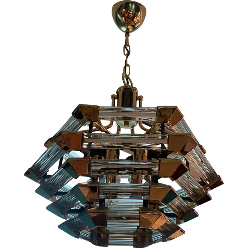 Vintage brass and glass chandelier by Paolo Venini