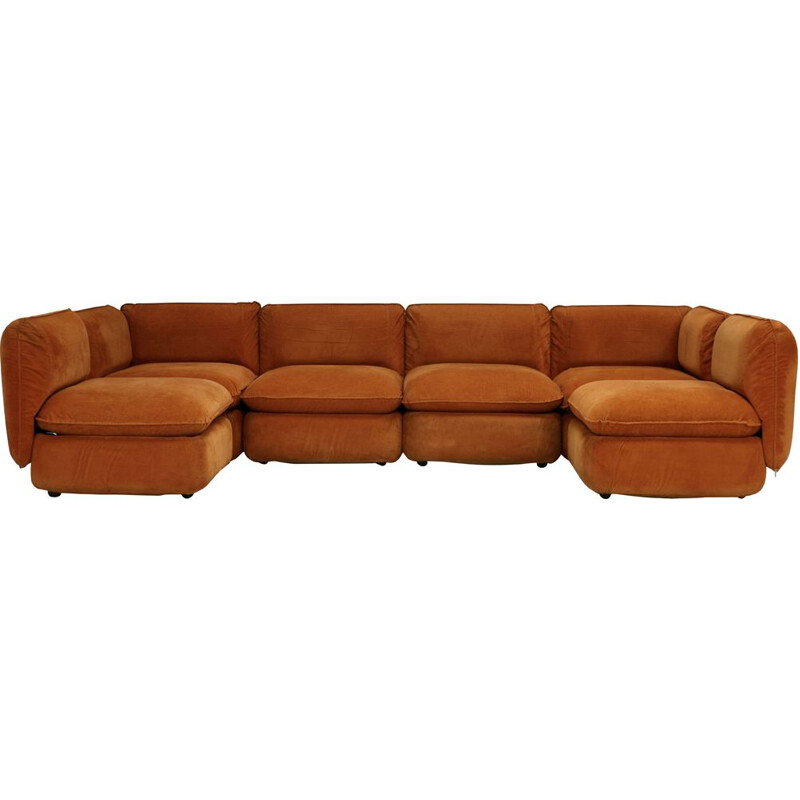 Vintage modular sofa in orange velvet, France 1970