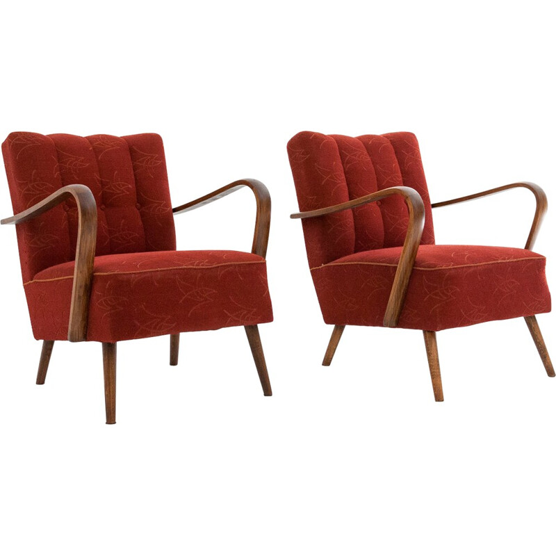 Pair of armchairs in red fabric - 1950s