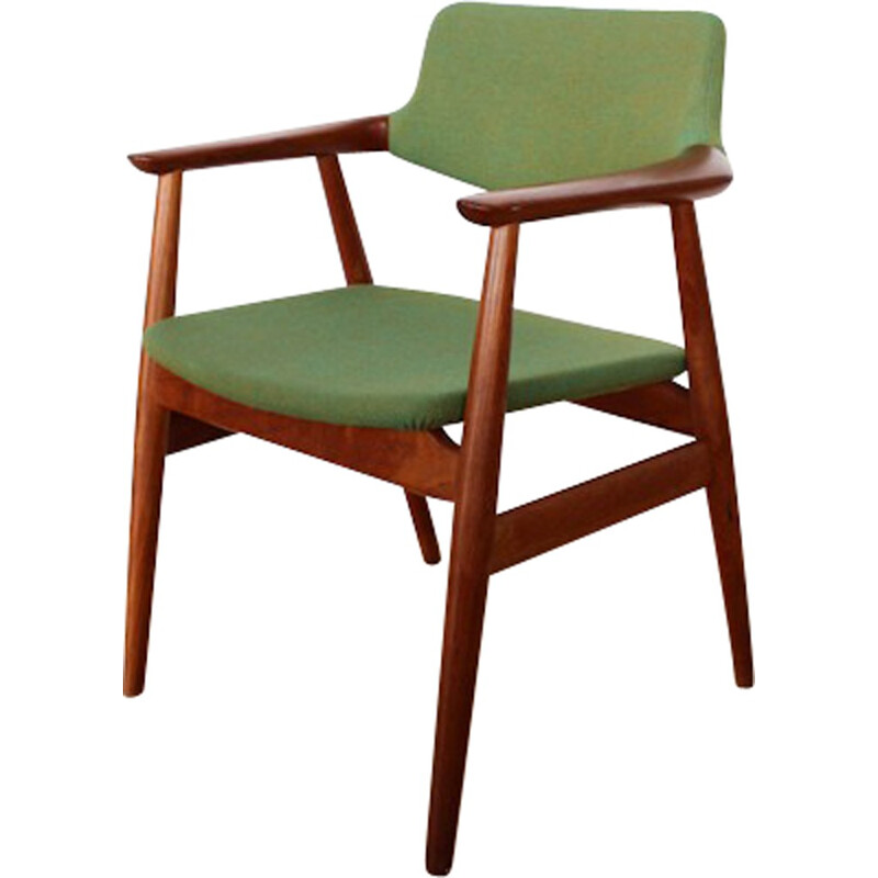 Office chair in teak and green wool, Erik KIRKEGAARD - 1970s