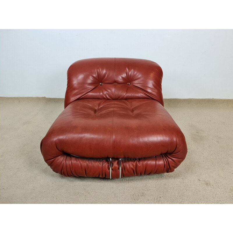 Chauffeuse vintage Soriana en cuir bordeaux par Afra et Tobia Scarpa pour Cassina, 1970