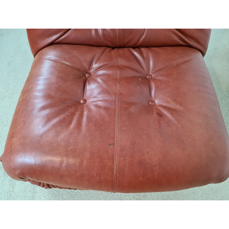 Chauffeuse vintage Soriana en cuir bordeaux par Afra et Tobia Scarpa pour Cassina, 1970