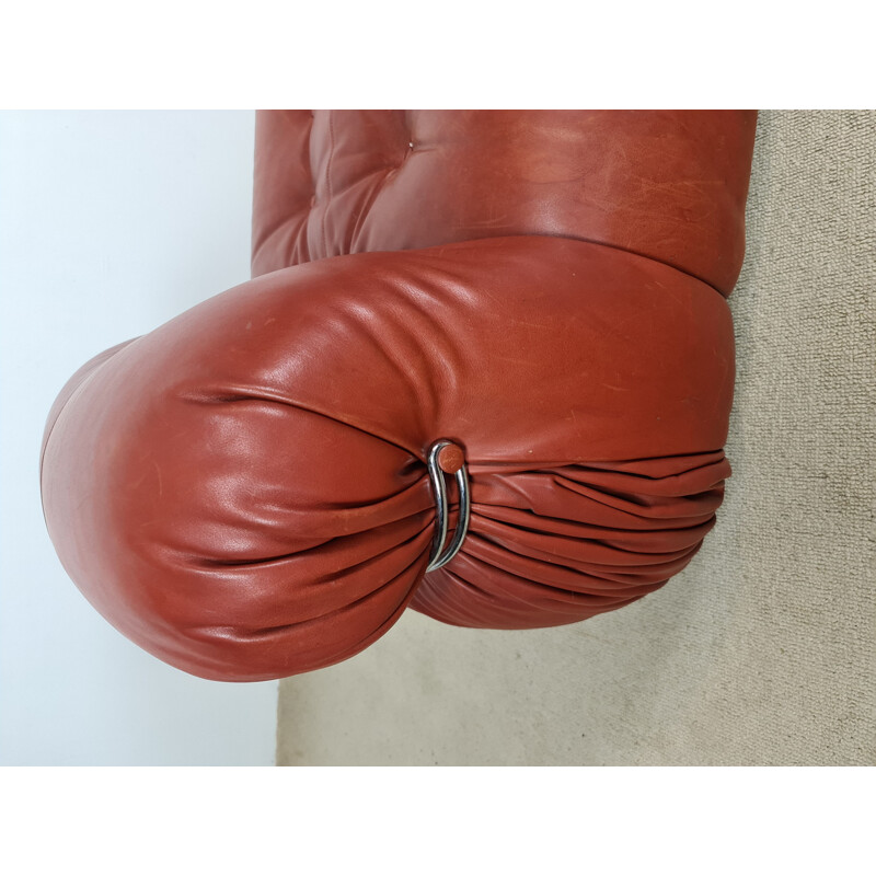 Vintage Soriana armchair in burgundy leather by Afra and Tobia Scarpa for Cassina, 1970