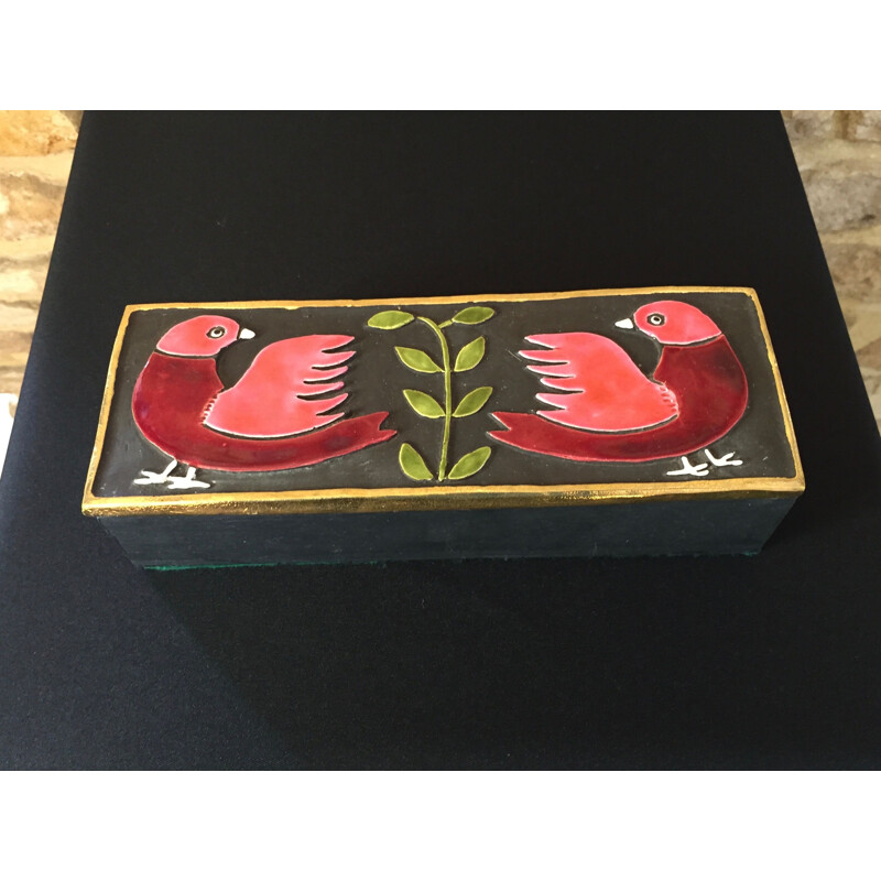 Vintage box with birds in ceramic by Mithé Espelt