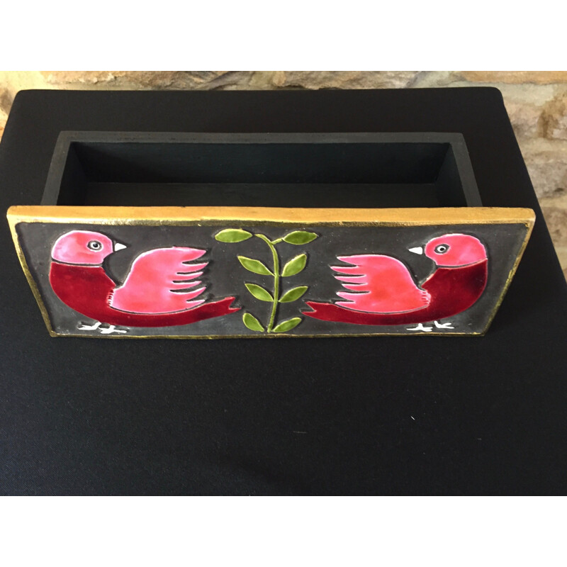 Vintage box with birds in ceramic by Mithé Espelt