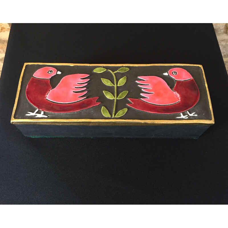 Vintage box with birds in ceramic by Mithé Espelt