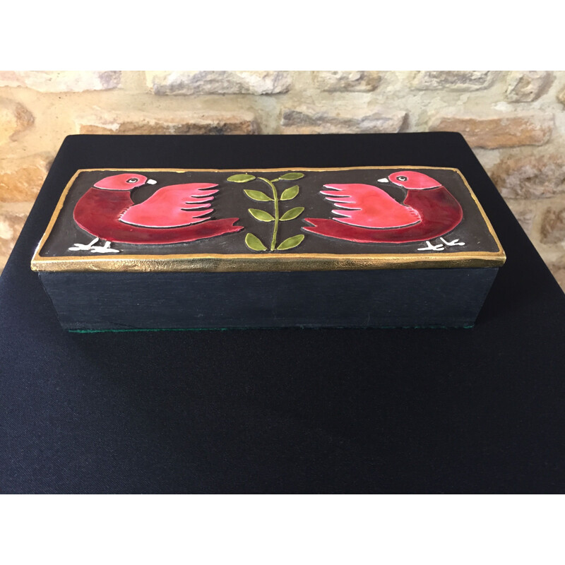 Vintage box with birds in ceramic by Mithé Espelt