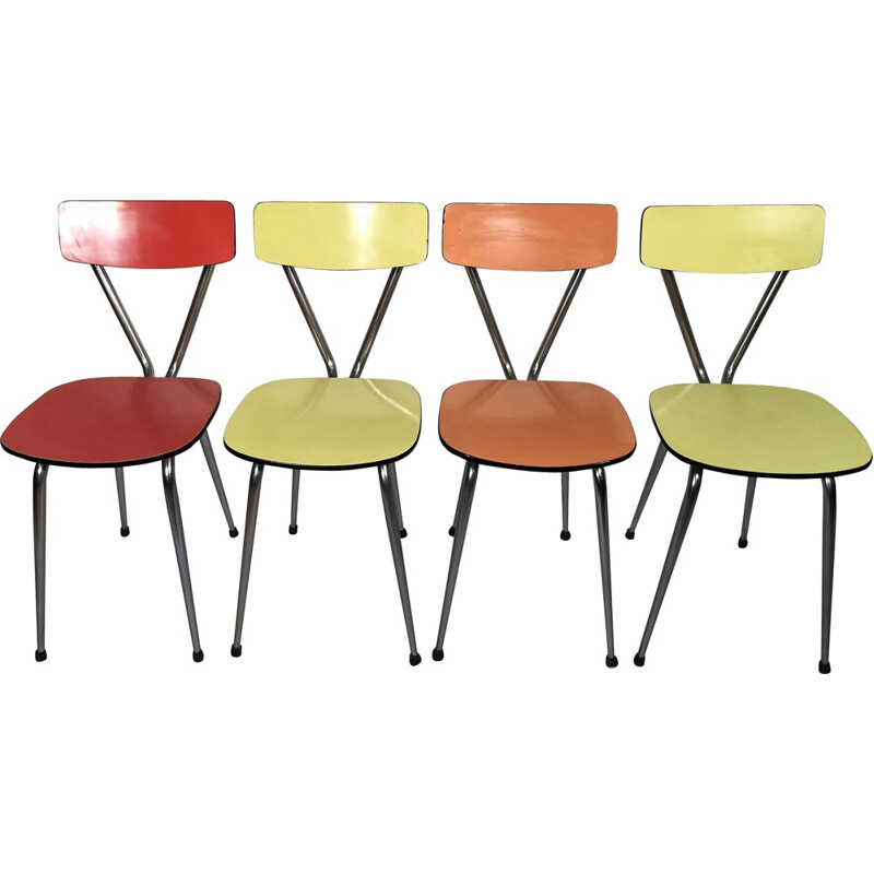 Suite de 4 chaises vintage en formica multicolore - 1960