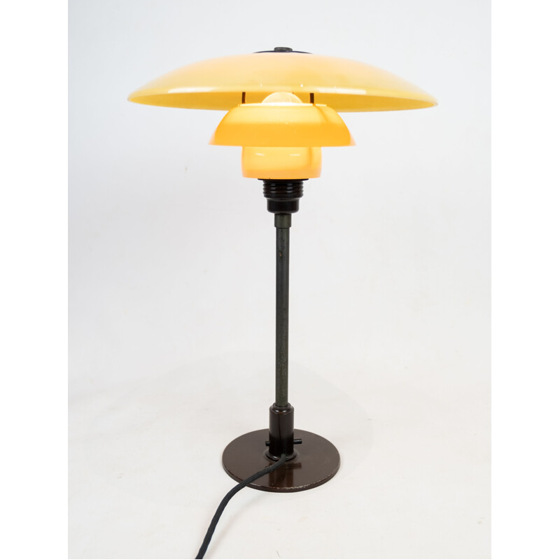 Lampe de table vintage PH 3-12 2-12 avec structure en métal bruni et abat-jour opale jaune mat, 1933