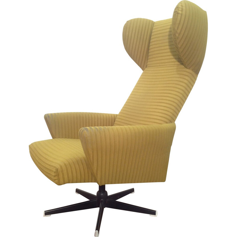 Vintage swivel armchair in yellow velvet with high back, Czechoslovakia 1980