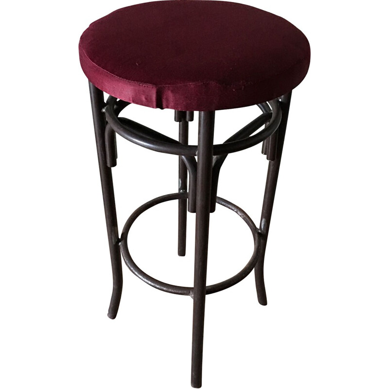 Set of 3 bar stools in metal and purple velvet - 1960s