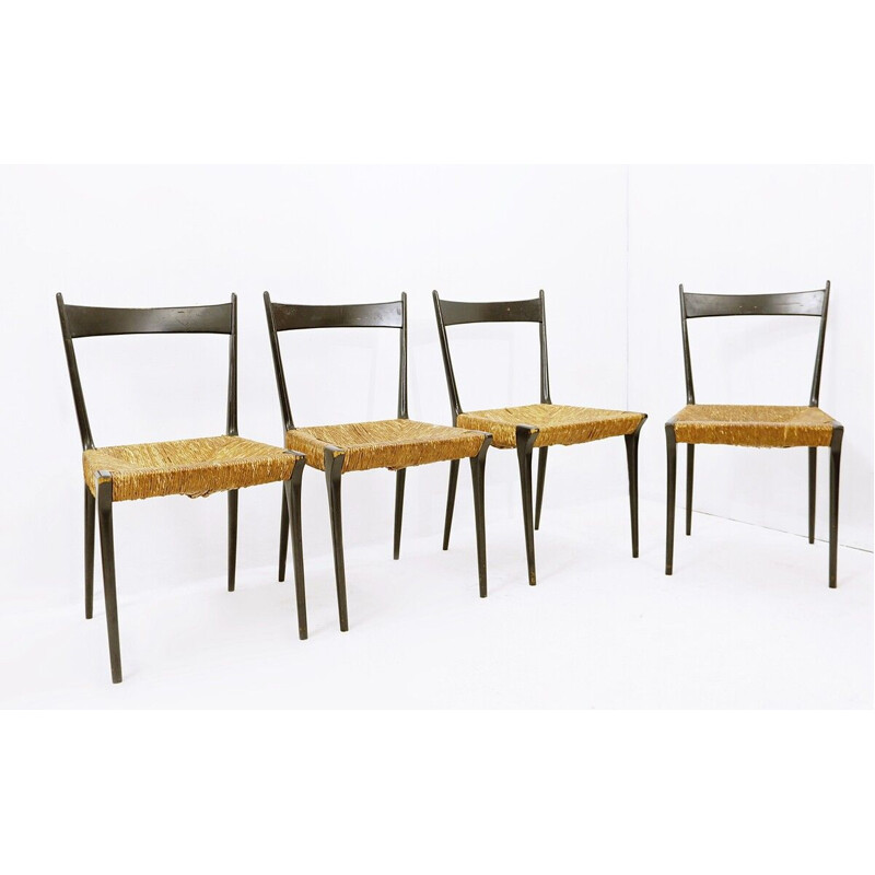 Set of 4 vintage S2 woven cane chairs by Alfred Hendrickx, 1950