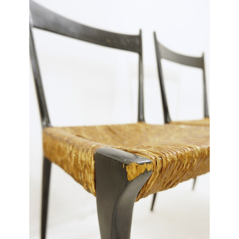 Conjunto de 4 cadeiras de cana de tecido S2 de Alfred Hendrickx, 1950