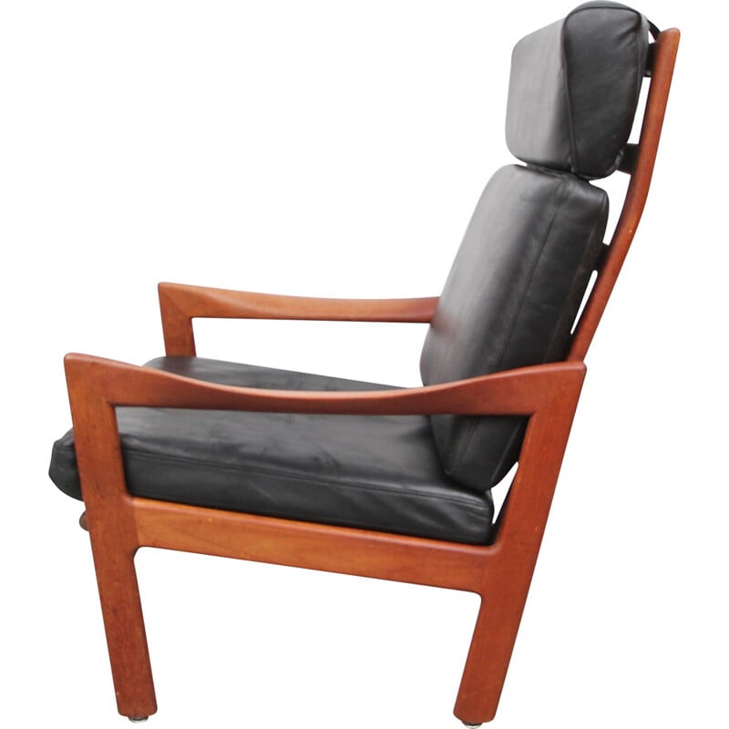 Niels Eilersen high back chair in black leather, Illum WIKKELSO - 1960s