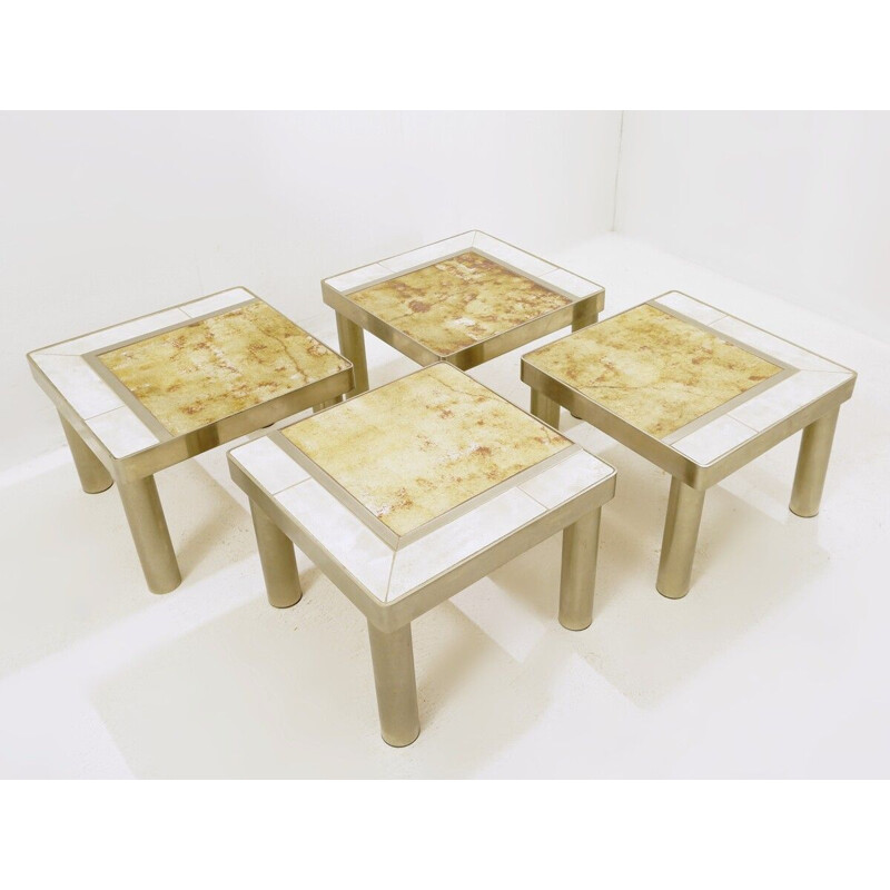 Lot de 4 tables basses modulables vintage en céramique et acier, 1970