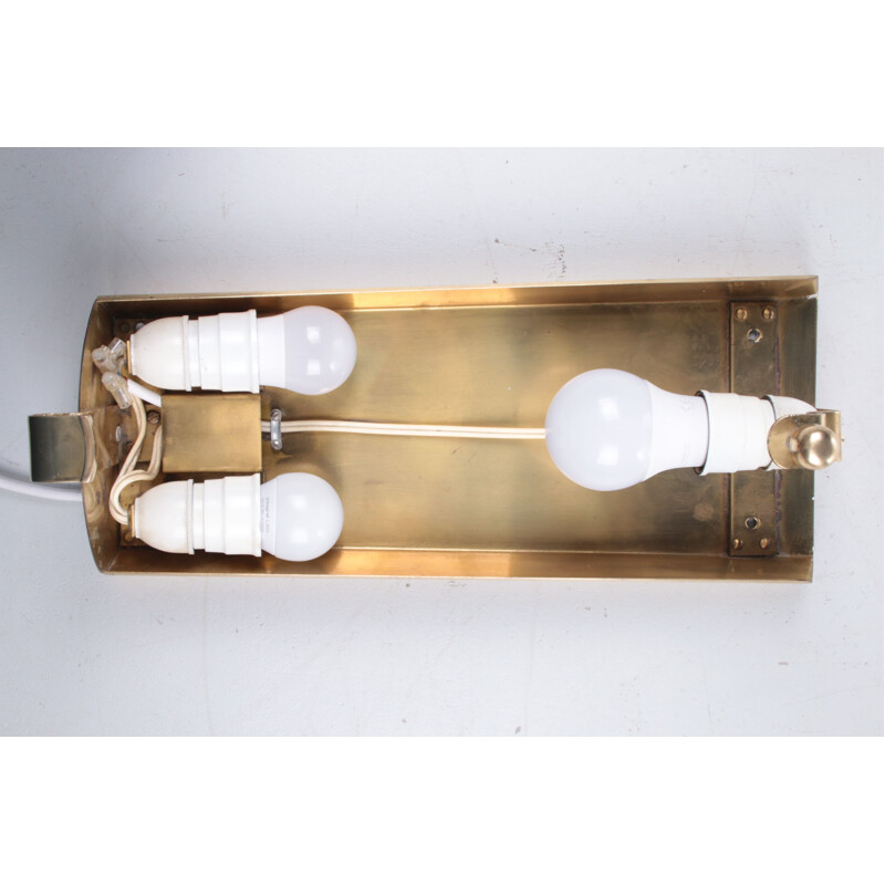 Vintage Orrefors wall lamp in glass and brass by Carl Fagerlund for Lyfa, Sweden 1960