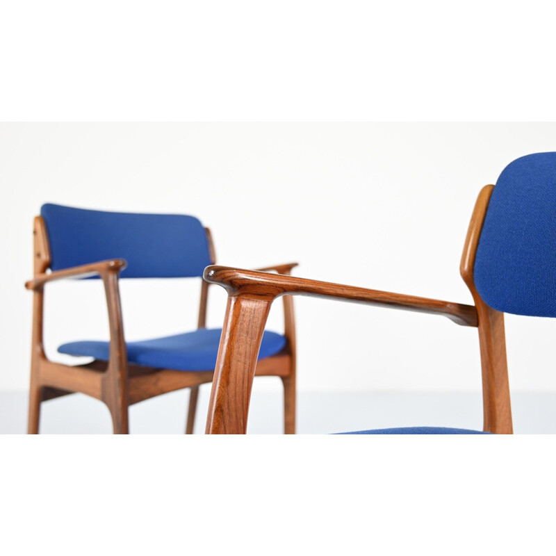 Vintage armchair in solid rosewood and blue fabric model 49 by Erik Buch for O. D. Møbler
