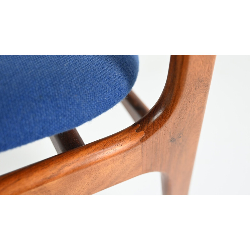 Vintage armchair in solid rosewood and blue fabric model 49 by Erik Buch for O. D. Møbler