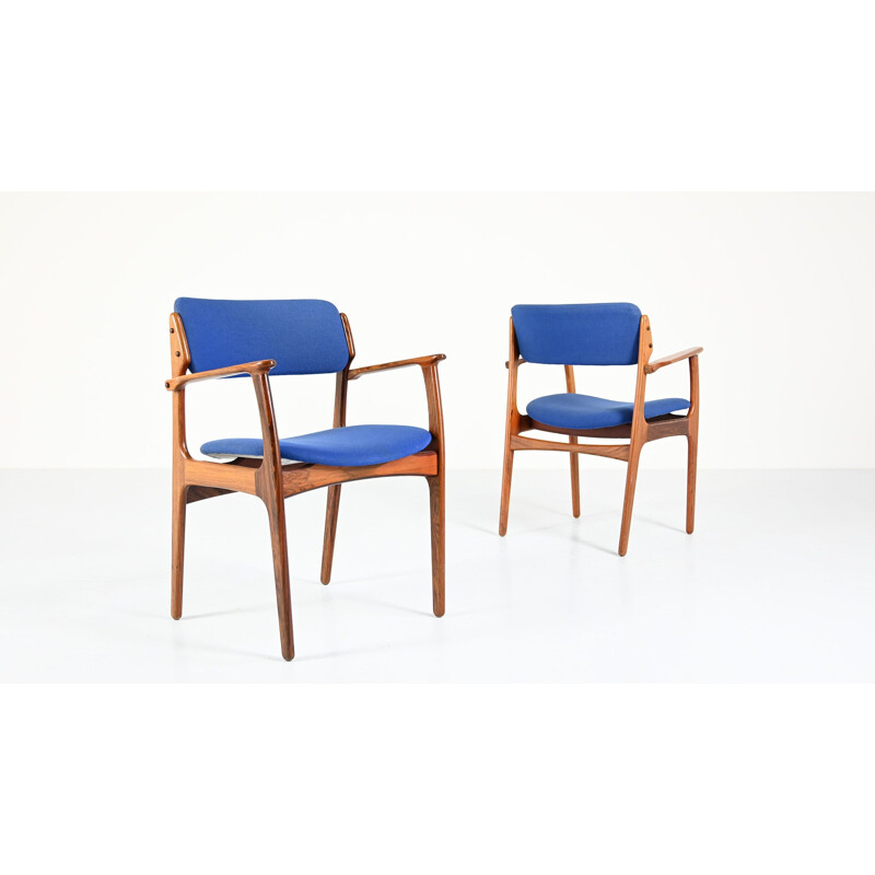 Vintage armchair in solid rosewood and blue fabric model 49 by Erik Buch for O. D. Møbler