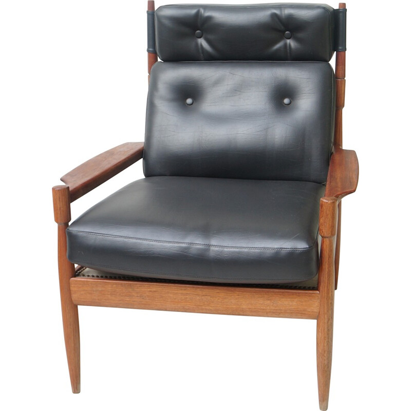 Armchair in black leatherette and Rio rosewood - 1950s
