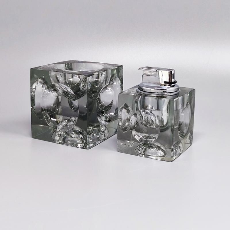 Vintage smoking set in crystal glass by Antonio Imperatore, Italy 1970s