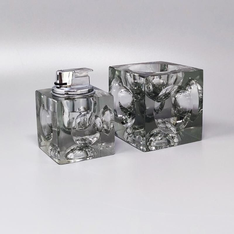 Vintage smoking set in crystal glass by Antonio Imperatore, Italy 1970s