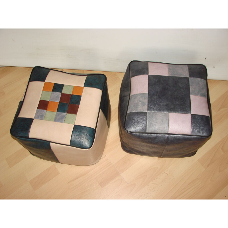 Pair of vintage eco-leather poufs, 1970