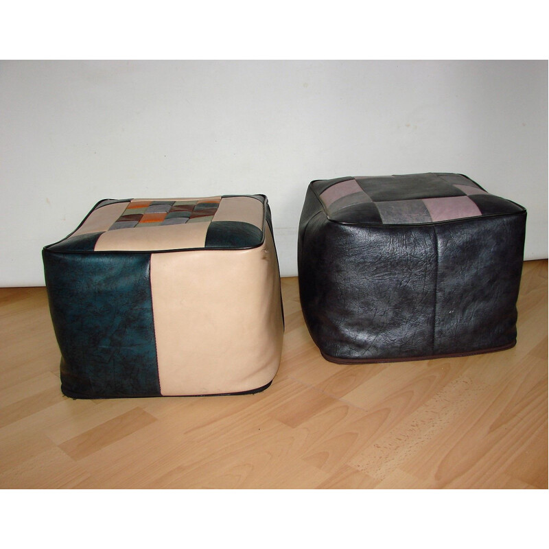 Pair of vintage eco-leather poufs, 1970