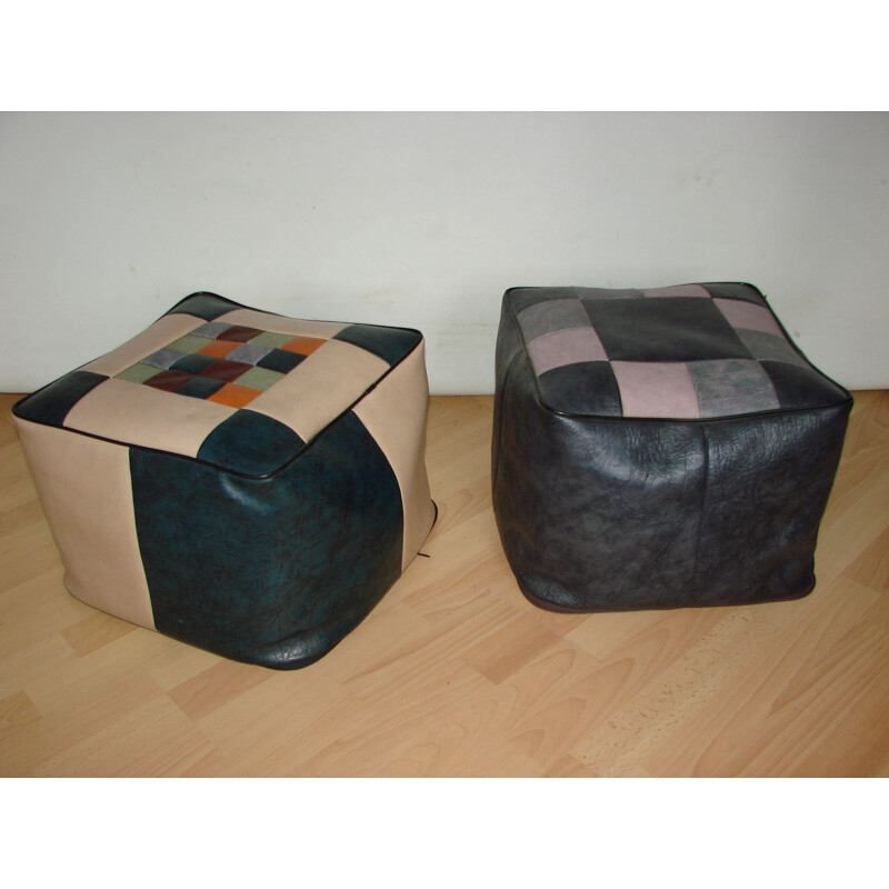 Paar Vintage-Poufs aus Öko-Leder, 1970