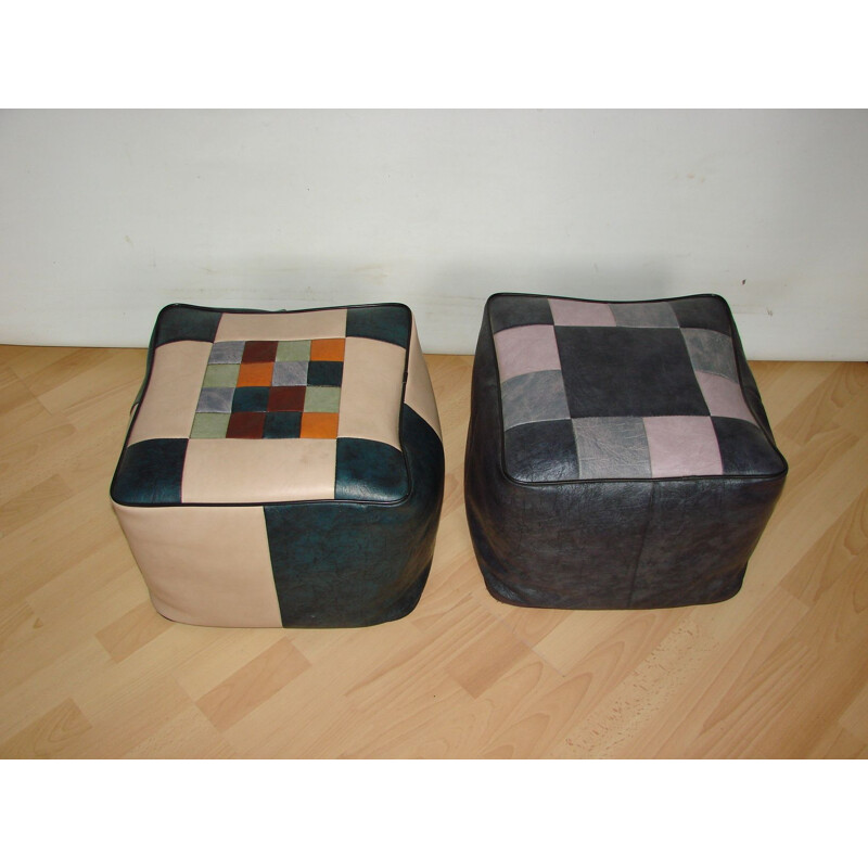 Pair of vintage eco-leather poufs, 1970