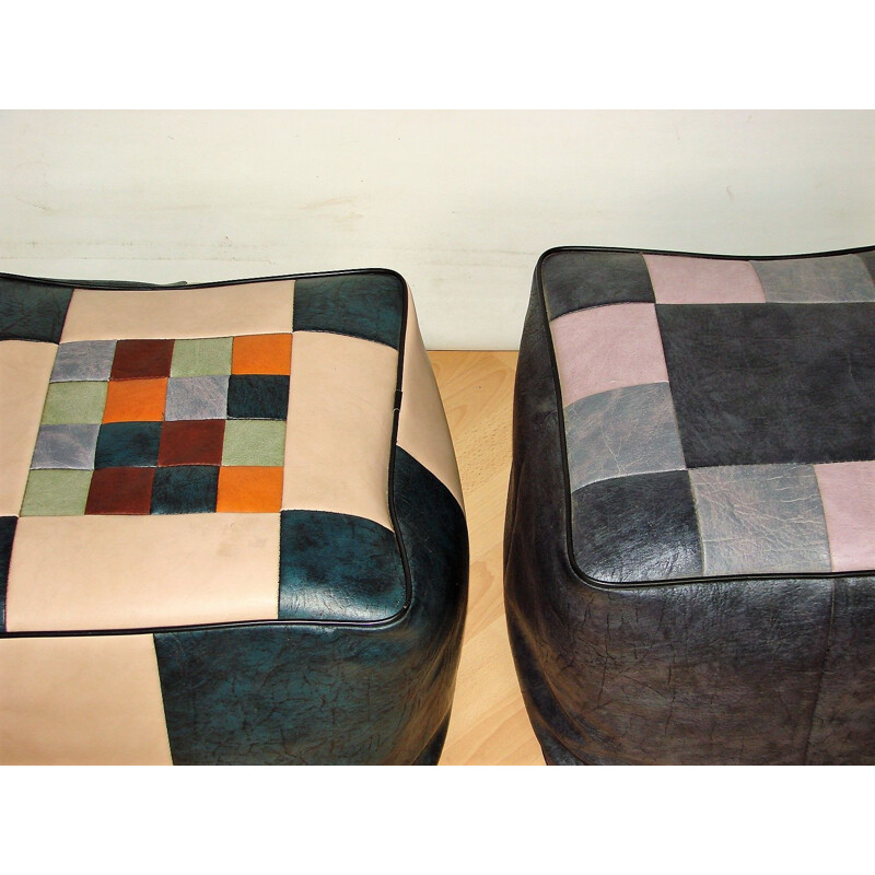 Pair of vintage eco-leather poufs, 1970