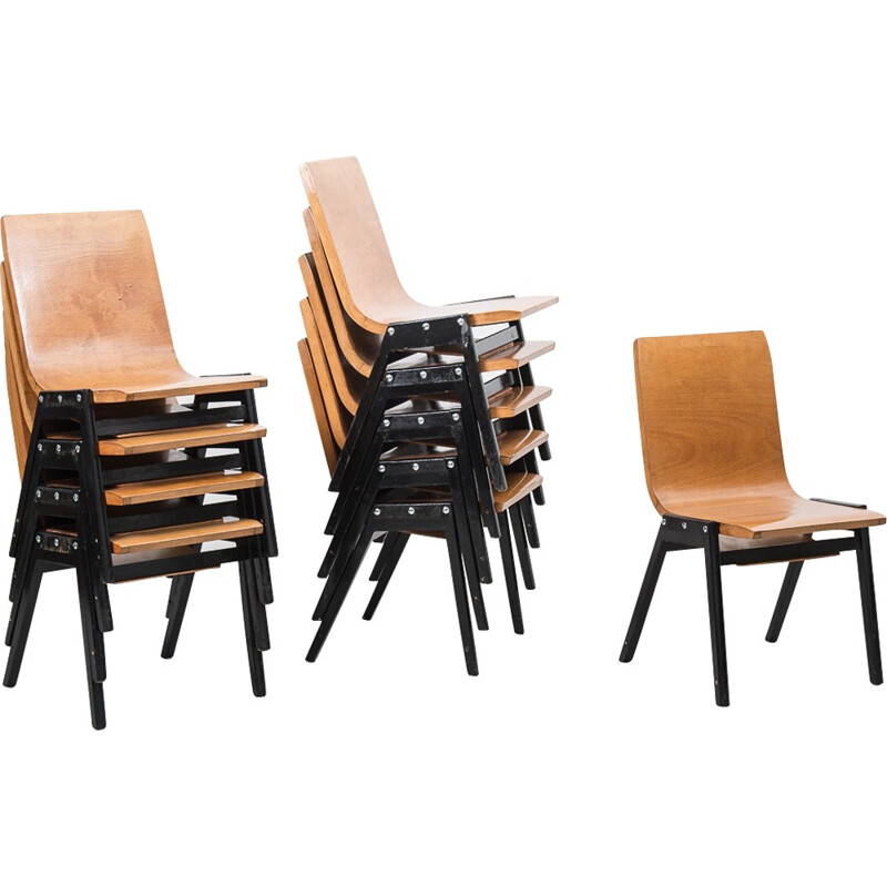 Set of four E & A Pollack bent chairs, Roland RAINER - 1950s