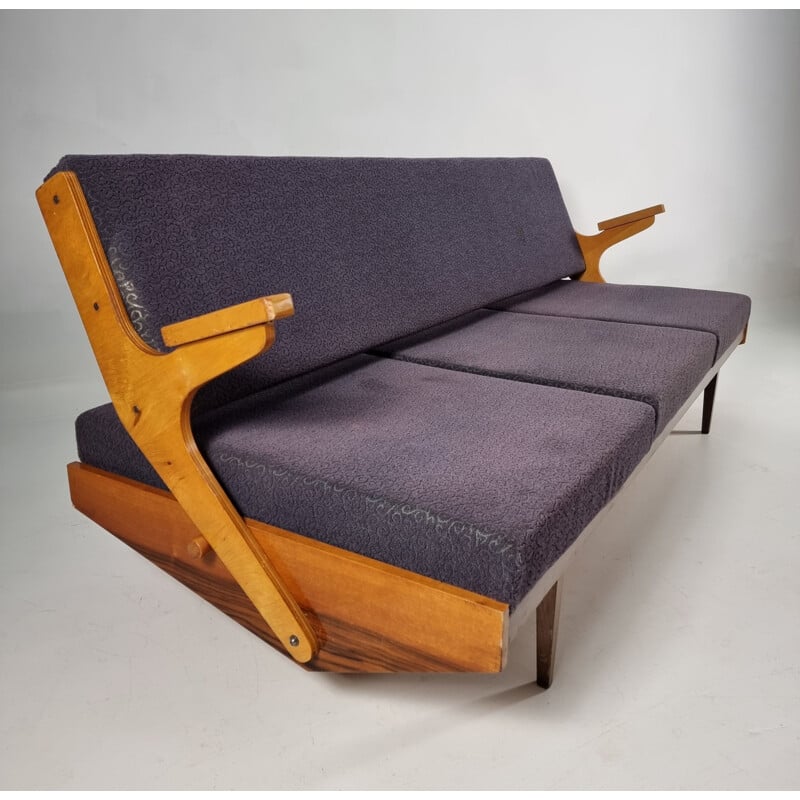 Canapé vintage en bois et tissu, 1970