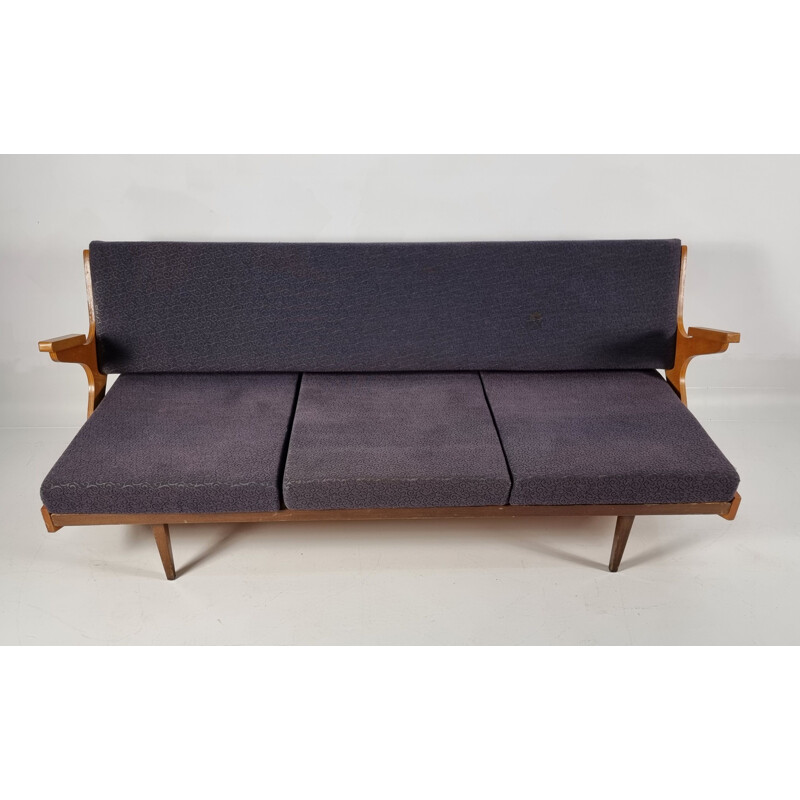 Vintage wood and fabric sofa, 1970s