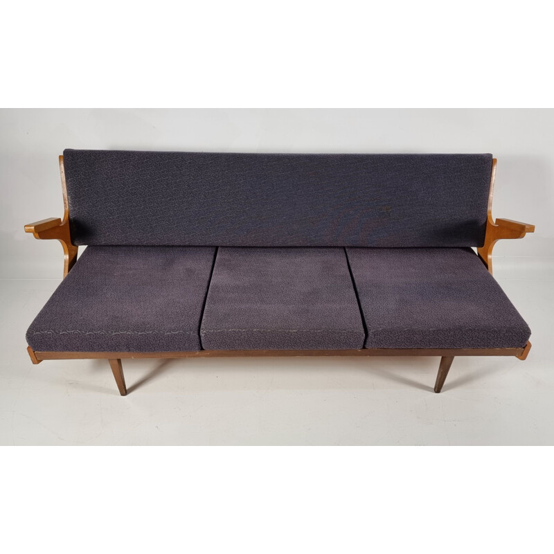 Vintage wood and fabric sofa, 1970s