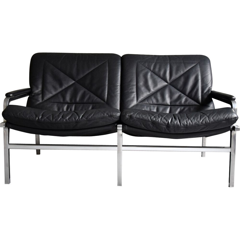 Vintage-Sofa aus Aluminium und schwarzem Leder von Andre Vanden Beuck für Strässle, 1960